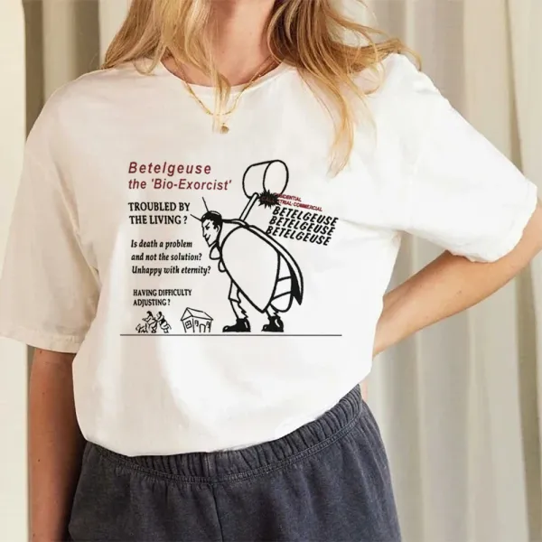 Women's Fashion Betelgeuse Horror Funny Retro Clothing Cartoon Print Pattern Casual Style Versatile Travel Top Summer New T-Shir