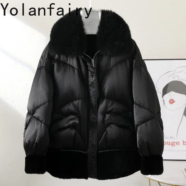 90% White Goose Down Jacket for Women Winter Cashmere Collar Loose Black Down Coats Women's Clothing Warm Down Jackets Abrigos