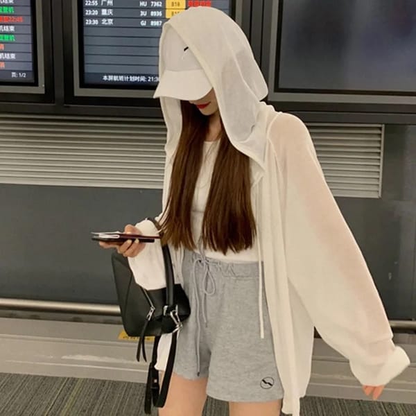Summer Hooded Sun Protection Clothing Women's Casual Zipper Ultra-thin Lightweight Sun Protection Jacket Loose Top Female