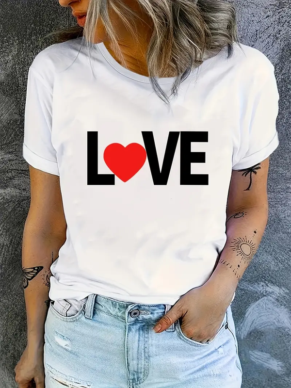 Love Simple Letter	Women t shirt Summer Fashion Short sleeved T-shirt Tee Tops Printed O-neck Casual T-shirt Women's Clothing