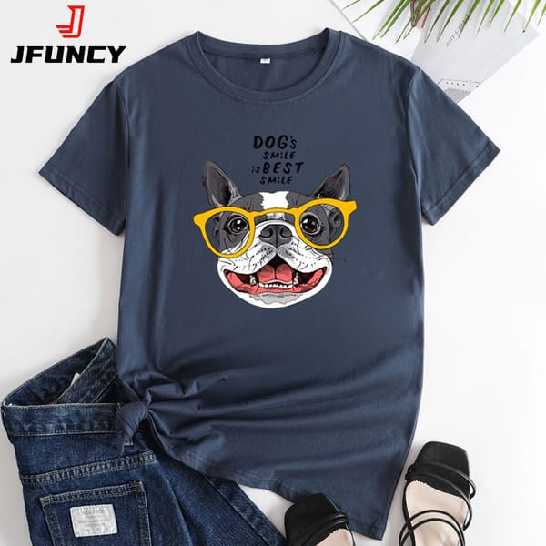 JFUNCY Women's T-shirts Summer Short Sleeve Tee Women Cotton Tshirt Female Top Fashion Woman Clothing Cute Dog Graphic T Shirt
