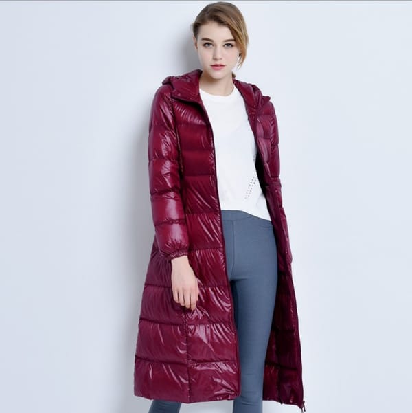 2022 New Autumn And Winter Fashion Women's Clothing  Thin And Slim Hooded Down Jacket  Long Knee-Length White Duck Down Jacket