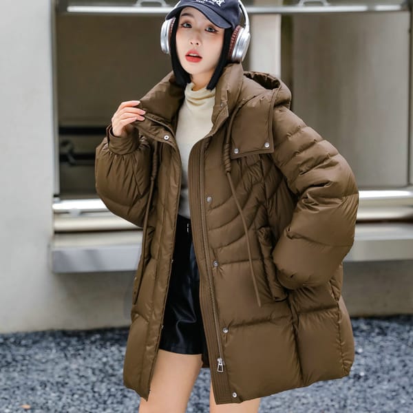 Winter Coat Female Jackets for Women 2024 New Fashion Drawstring Loose Down Jacket Thickened Hooded Mid-length Women's Clothing