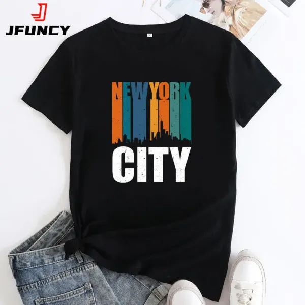 JFUNCY Women's Cotton T-shirt Female Oversized Short Sleeve Tee Women T Shirts Summer Woman Clothing 2024 Fashion Ladies Tops