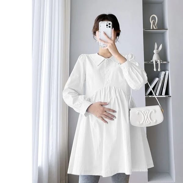 Autumn Fresh 2024 Women's New Patchwork Turn-down Collar Button Folds Fashion Solid Color Loose Casual Long Sleeved Dresses