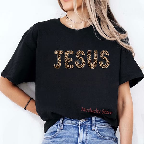 Jesus  Print Crew Neck T-Shirt, Casual Short Sleeve Top For Spring & Summer, Women's Clothing