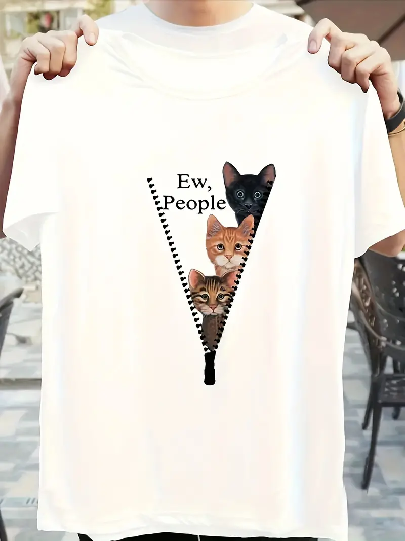 Cats Hidden Behind The Zipper	Women t shirt Summer Fashion Short sleeved Tee Tops Printed O-neck Casual T-shirt Women's Clothing