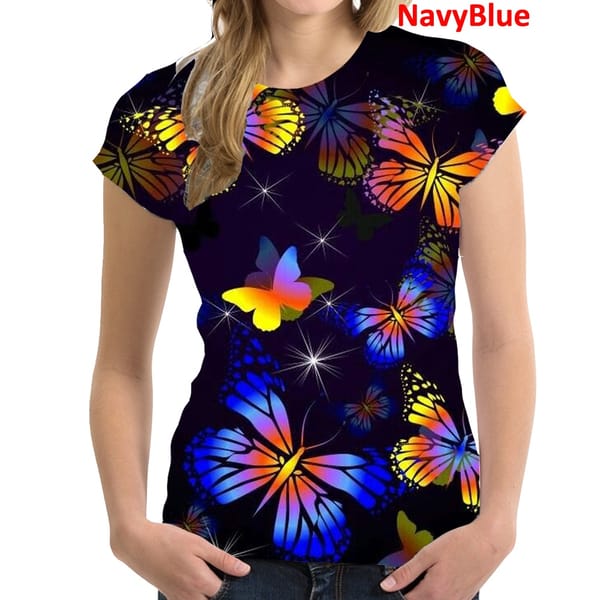 2022 Summer New Fashion Women's Butterfly Printed Short Sleeve T Shirt Top Casual Shirt T-shirt