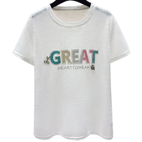 Temperament Short Sleeve White Summer Fit Small Size Women's T Shirt Hot Drill Great Letters Tees Young Lady Fashion Top Female