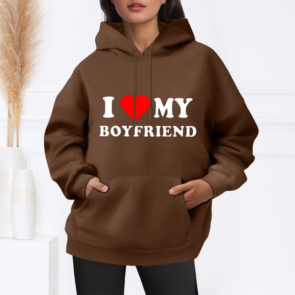 Women's Casual Fashion Letters Printed Winter Loose Long Sleeve Solid Color Warm Soft Pullover Pocket Hooded Sweatshirt