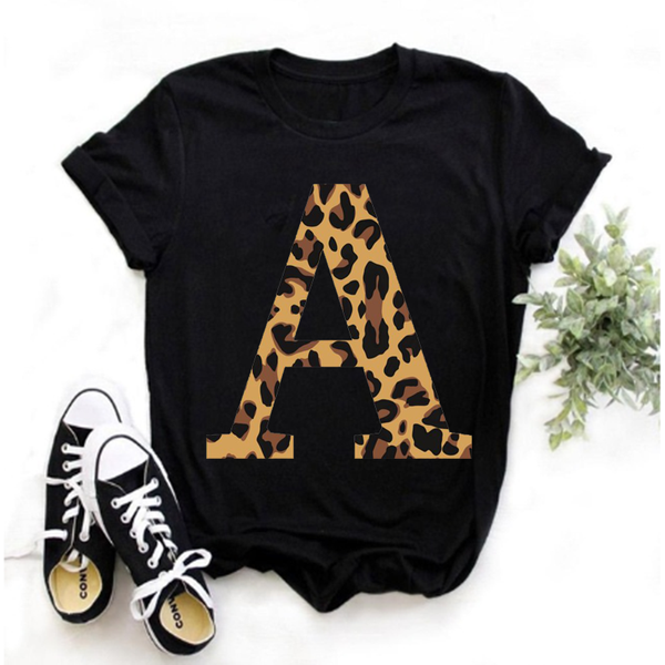 Women's casual letter T shirt A Z monogram combination clothes summer vacation leopard print short-sleeved top 26 pieces