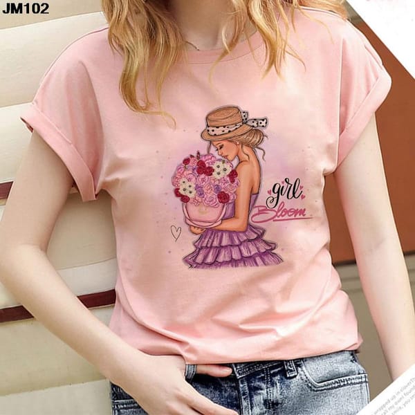 Casual Women's Top Short Sleeve T-shirt Summer Fashion Holding Flowers Girl Print Tshirt Harajuku Gothic Female Clothing T Shirt