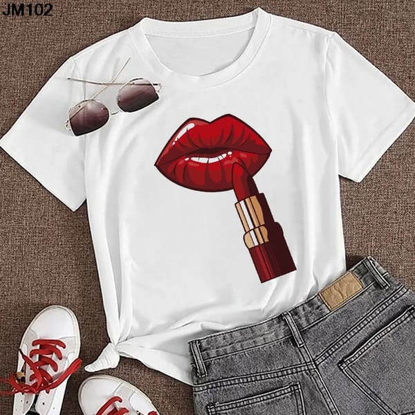 Fashion Lipstick Lips Print Female T-shirt Harajuku Women's O-neck Top T Shirt Summer Casual Streetwear Short Sleeve Lady Tshirt