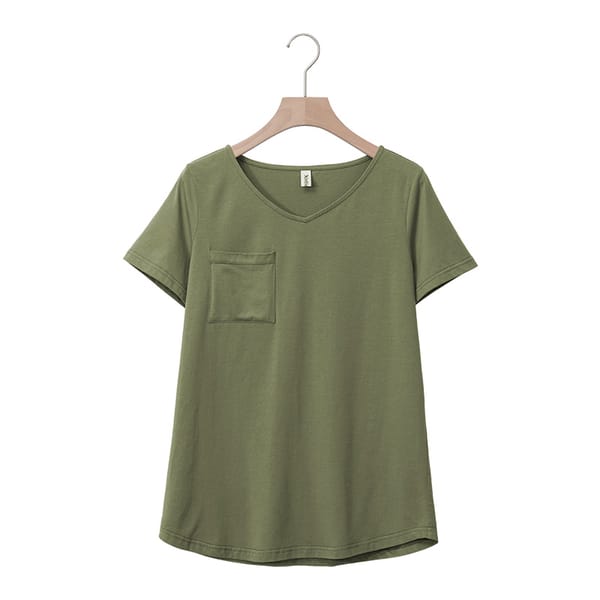 Summer New Women's Cotton T-Shirt With Pockets Casual Short Sleeve V-neck Tees Ladies Tops M30325