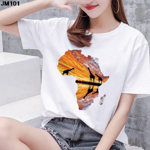 Harajuku Summer Women's T-shirt Sunset Landscape Animal Print Female T shirt Fashion Cartoon Short Sleeve White Tops Lady Tshirt