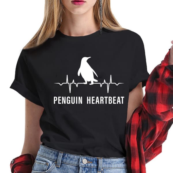 Summer Oversized Penguin Heartbeat Tshirt Women's Funny Penguin Tshirt Harajuku Fashion Funny T Shirts Kawaii O-Neck Women Shirt