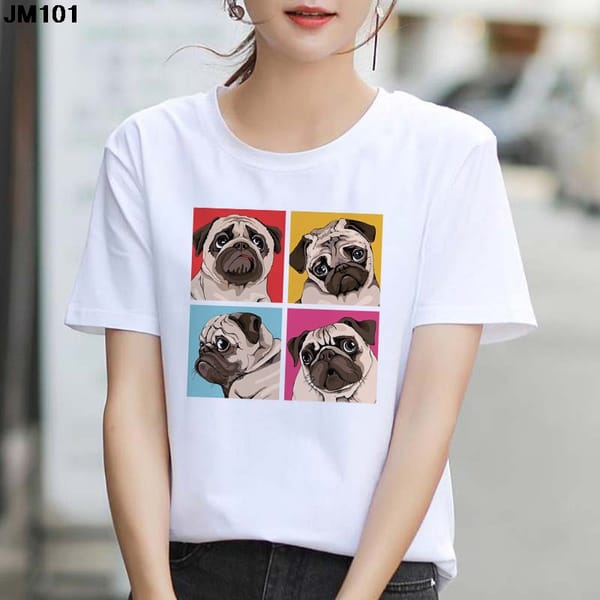 New Harajuku Women's Kawaii Dog Print Tshirt Summer Fashion Short Sleeve Top Ladies T Shirt Casual Clothing White Female T-shirt