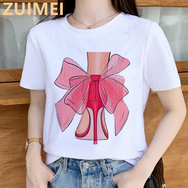 High-Heeled Shoes Bonjous Paris Summer Cute Tops Casual ladies basic O-collar Short Sleeved White Women's T shirt Girl,Drop Ship