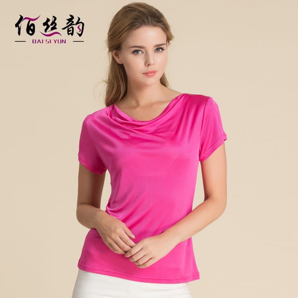 The Silk Shirt Collar On Short Sleeved Women's T-shirt 100% Silk