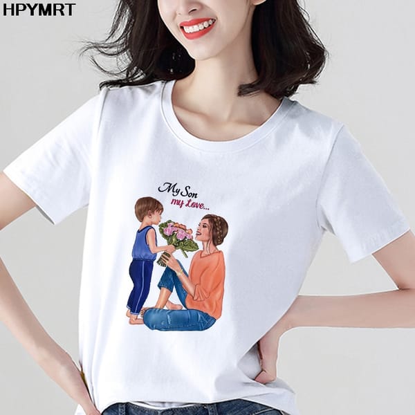 2021 New Summer 90s Women's Tshirt Fashion casual Tops Female T-Shirts Harajuku Lady Mom And Son Printed O-Neck t shirt Clothing