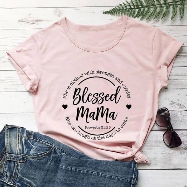 Blessed MaMa 100%Cotton Women's Tshirt Blessed Shirt Mom Life Summer Casual O-Neck Pullovers Short Sleeve Tops Gift For Mom