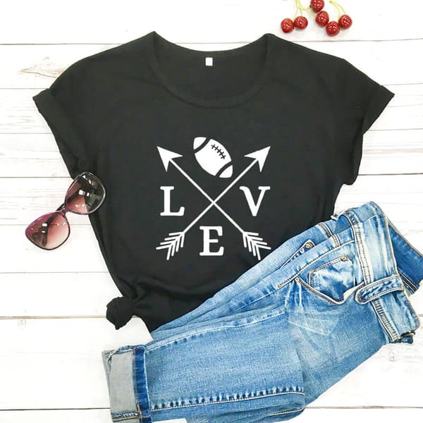 Football Love Arrow Graphic Funny 100%Cotton T-Shirt Women's Football Shirt Game Day Tee Sunday Funday Tees Gift For Her