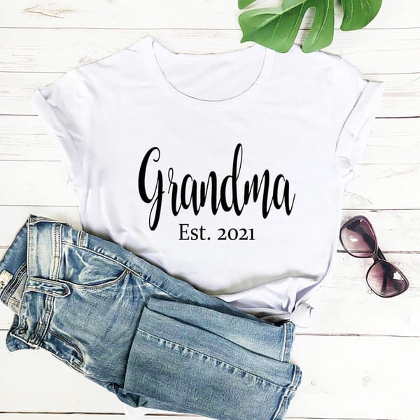 Grandma Est 2021 100%Cotton Printed Women's Tshirt New Grandma Summer Casual Short Sleeve Tee Mother's Day Gift Grandmother Gift
