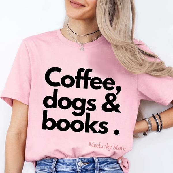 Coffee Dogs Books letter print pattern Women's Simple and Versatile Korean Style T-shirt