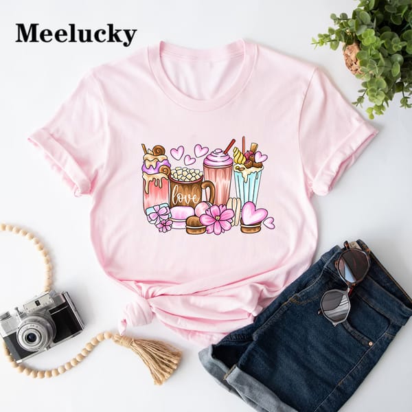 Boutique afternoon tea printed pattern women's T-shirt, simple and versatile, casual throughout the summer