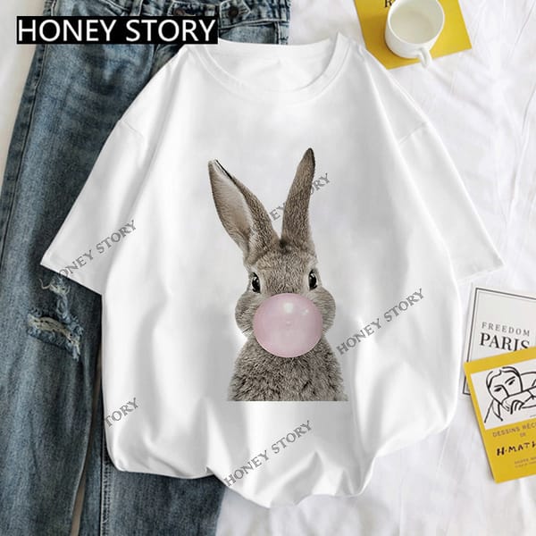 Women's T-shirt Short Sleeve New Cartoon Owl Blowing Bubbles Animal Tshirt Design Sense Round Neck White Base T Shirt Tops