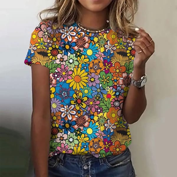 Stylish women's T-shirt Floral pattern Harajuku Clothing O collar top jumper 3D printed short sleeve T-shirt loose streetwear