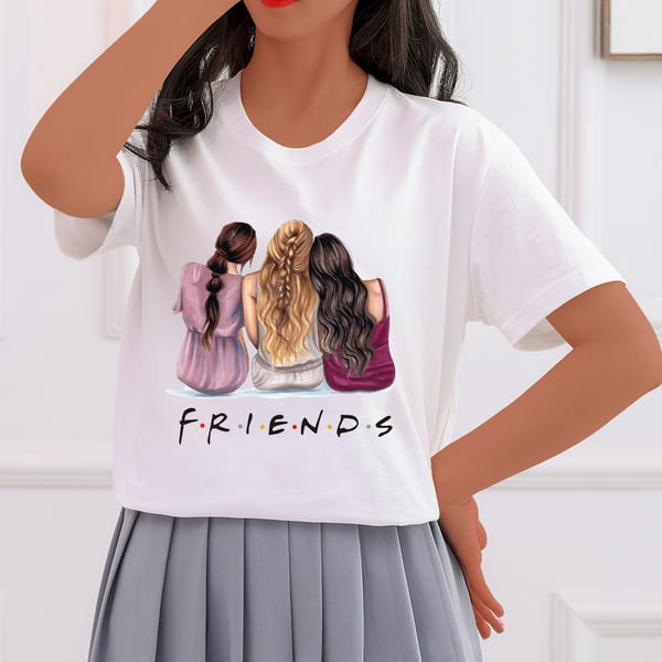 European and American Women's Friends Letter Cartoon Printed T-shirt Short-sleeved T-shirt Women Casual Harajuku Style Street