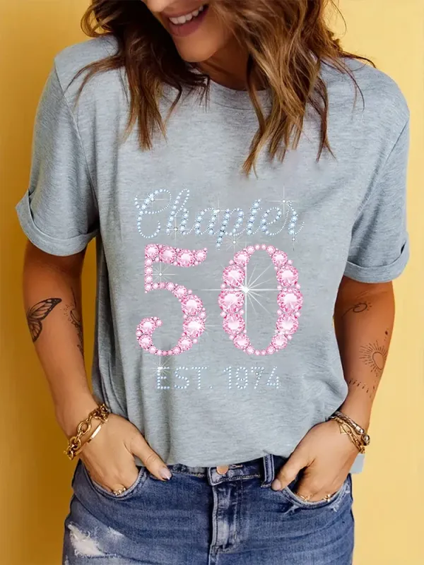Y2k Short Sleeves T-shirt Summer New Chapter 50 EST 1972 50Th Birthday Gift Letter Printed Tee Casual Round Neck Women's Top