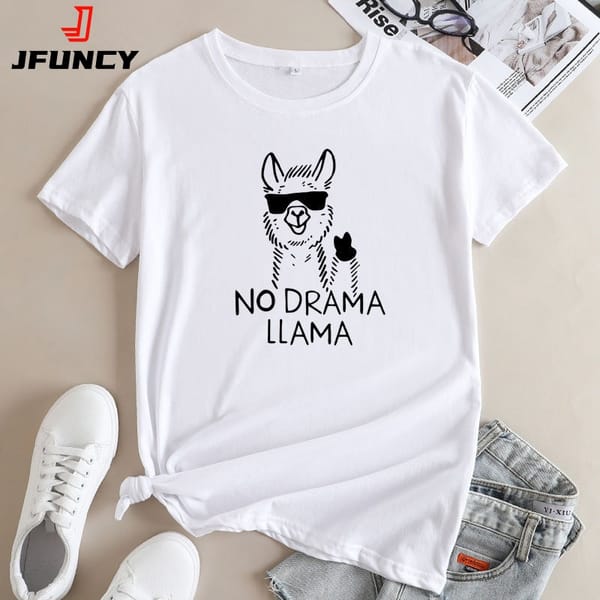 JFUNCY Women's Summer Tops Oversized Short Sleeve T-Shirts 2024 Female Clothing Cute Alpaca Graphic Tees Women Cotton Tshirt