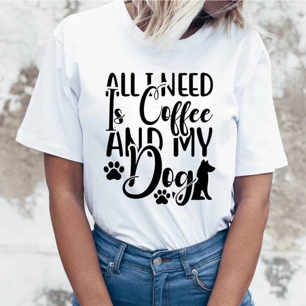 All I Need Is Coffee And My Dog Letter Print Short Sleeve T Shirts Women'S Crew Neck T-Shirts Summer Comfy Soft Tees Tops Size