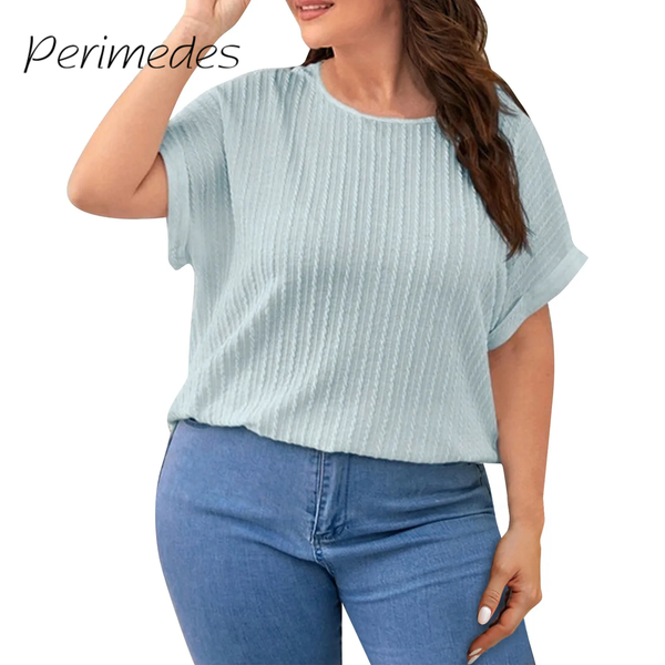 Camisetas Women'S Tees Oversized Summer New Loose Top Large Size Solid Color Texural Fashionable Short-Sleeved Tee Shirt