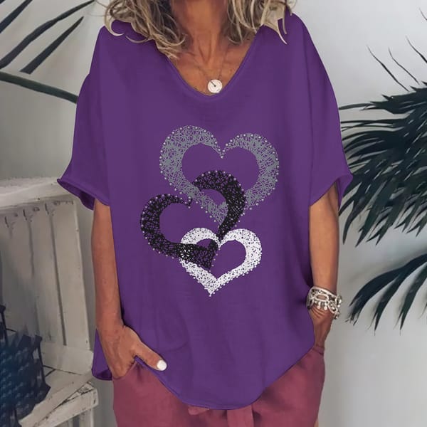 Simple Love 3d Print Women's T-Shirt Fashion Top Tee T-Shirt Harajuku Casual Short Sleeve V-Neck Oversized Female Clothing