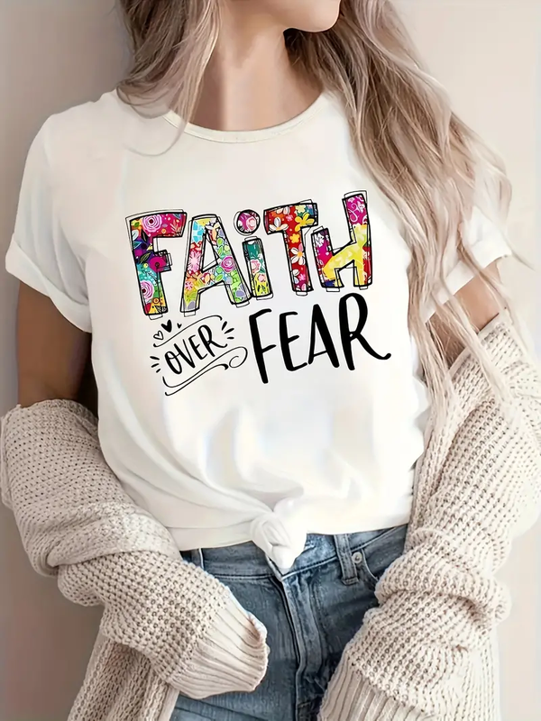 Belief English T-shirt Women's Fashion T-shirt Women's T-shirt Short sleeved Round Neck Women's Y2K Top Retro Harajuku
