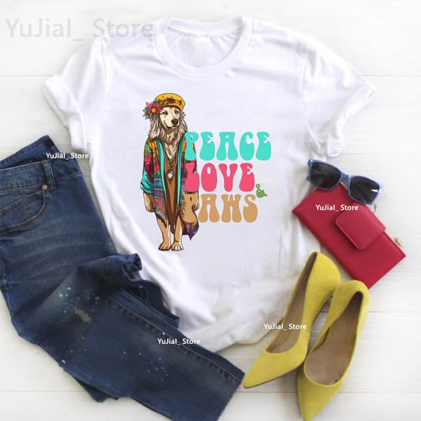 Peace Love Paws Dog Graphic Printed Tshirt Women'S Clothing Summer Fashion Short Sleeve T Shirt Femme Harajuku Shirt Streetwear