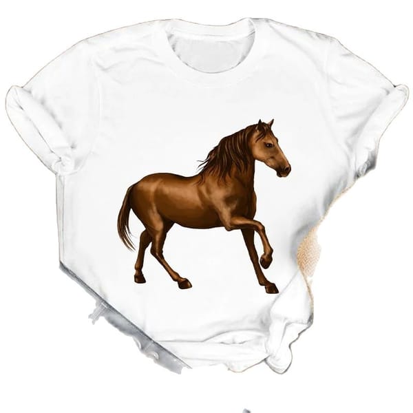 Europe and United States on The Summer New Horse Print Short Sleeve T-shirt Personality Round Neck Pullover Women's Tops Kawaii