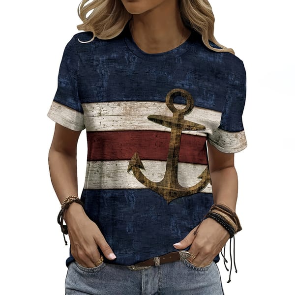 Designer Women's T-shirts Anchor Print Fashion Short Sleeves T shirt Summer Trend Crew Neck Tops Casual Street Women Clothing