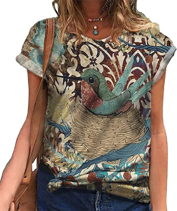 Summer Women's T-shirt Harajuku Bird Print Female Clothing Top Fashion Parrot Short Sleeve T Shirt Girls Street Pullover Tops