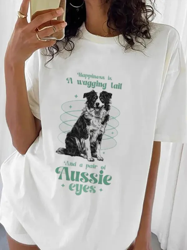 Women's Fashion Retro Dog T-Shirt Clothing Women's Fun Pattern Short Sleeve Print Plus Size Casual Style 90s O-Neck T-Shirt.