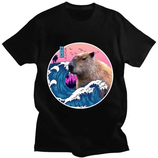 Japanese Capybara T Shirt Funny Cute Anime Graphic T Shirts Men's Women's 100% Cotton EU Size Short Sleeves Oversized Tee Shirt