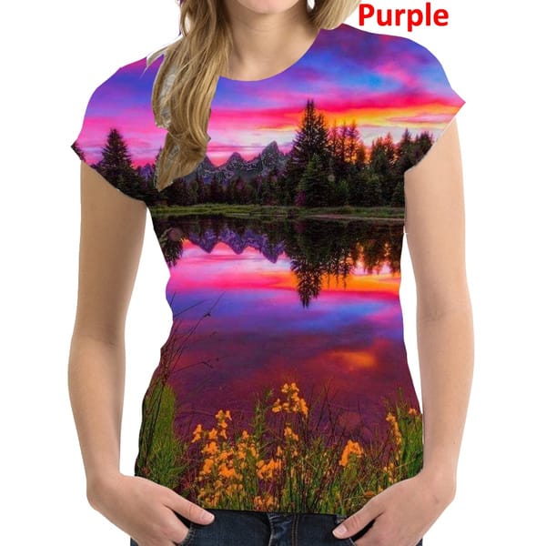 Women's Personalized T-shirt Fashion 3D Sunset Print Casual Crew Neck T-shirt