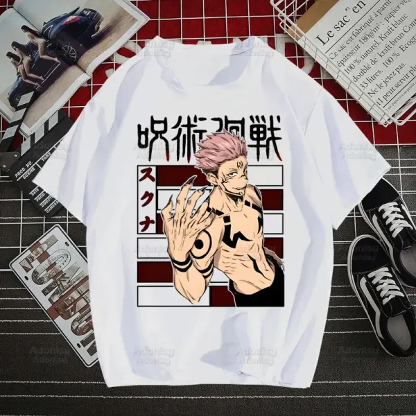 New Anime Pattern T-shirt Round Neck Cotton Clothes for Men and Women's Streetwear