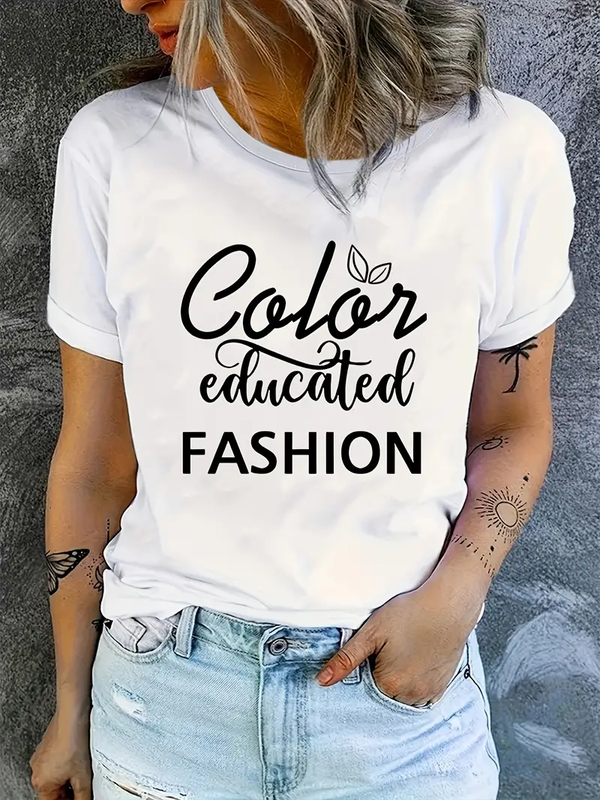 Letter Color Minimalist T-shirt Women's Fashion T-shirt Women's T-shirt Short sleeved Round Neck Women's Y2K Top Retro Harajuku