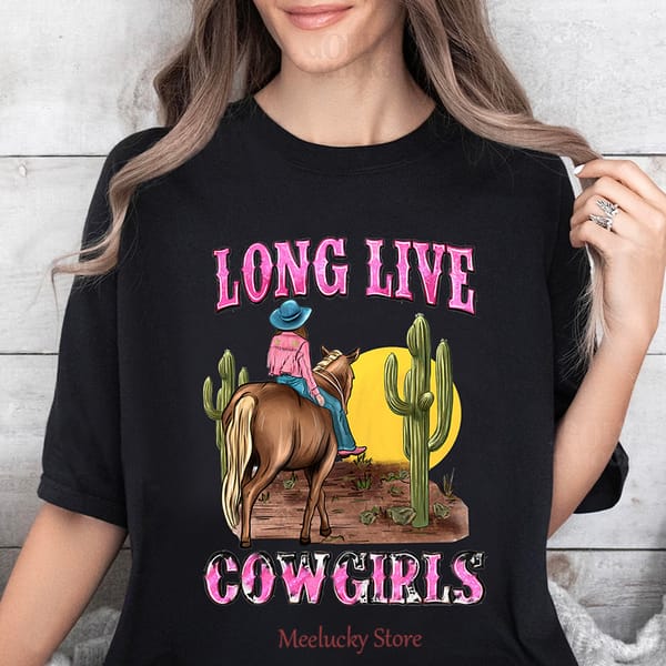 Long live Cowgirls letter print pattern Summer women's refreshing and cool top, pure cotton short sleeved top