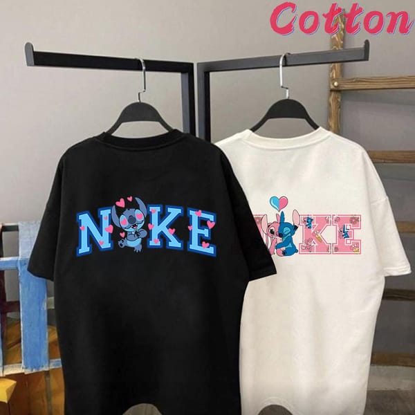 Disney Stitch Anime Women T Shirt Cotton Kawaii Cartoon Tshirt Love Graphic Female Short Sleeve T-shirt Summer Clothe Couple