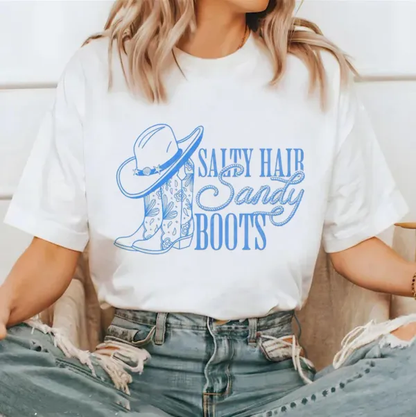 Women's Cowgirl Summer Printed Casual Style Women's O-Neck T-Shirt Trend 90s New Cute Short Sleeved Fashionable Pattern T-Shirt